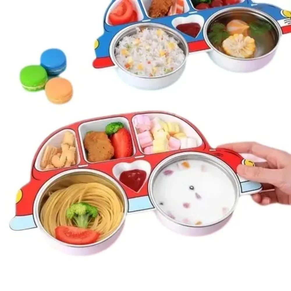 

Разделенный автомобильный поднос для детей, безопасный и практичный поднос с рисунком автомобиля, забавный, без BPA, небьющийся, легкий набор детской посуды