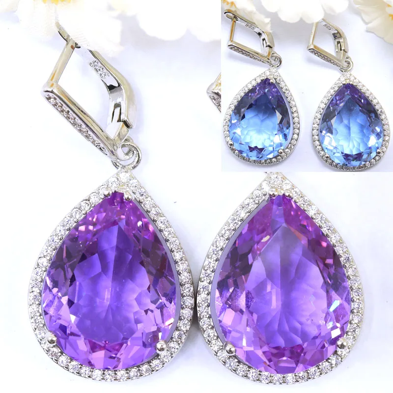 

45x13mm Eye Catching Big Gemstone 17g Created Zultanites Color Changing Alexandrite Topaz CZ Dating Silver Dangle Earrings