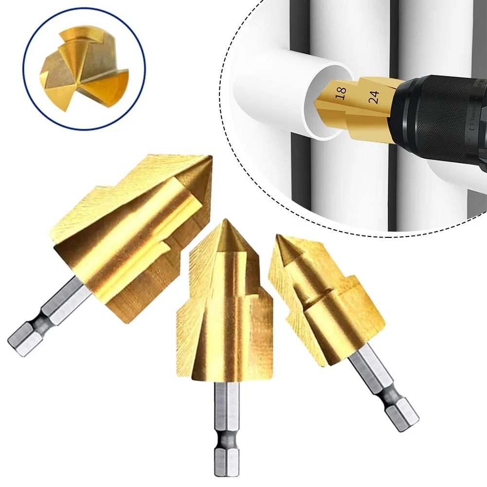 1pc PPR Lifting Stepped Drill Bit 3 Flutes 1/4 Inch Hex Shank Center Puncher Water Pipe Connection Tool