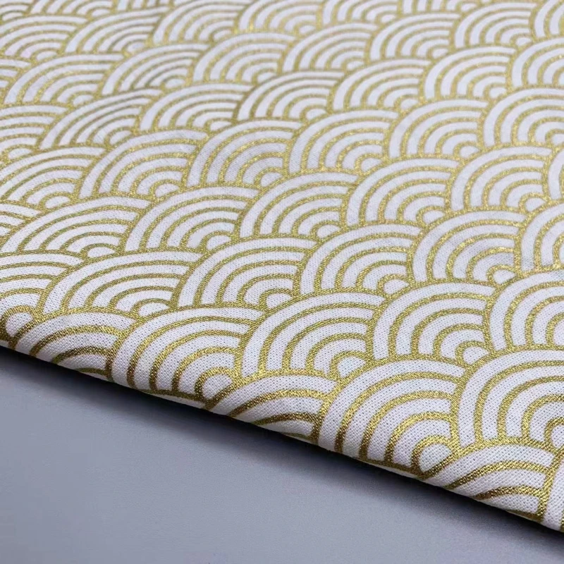 

New Gold Wave Pattern Beige Fabric for Bag oe Cap Wrap Clothing Home Sponge Pad Hanrt DIY Cotton Material