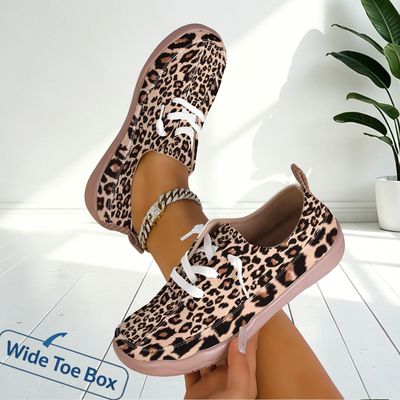 Zapatillas de deporte con punta ancha y estampado de leopardo para mujer, zapatos cómodos con suela suave y ligera para caminar a diario y hacer ejercicio al aire libre