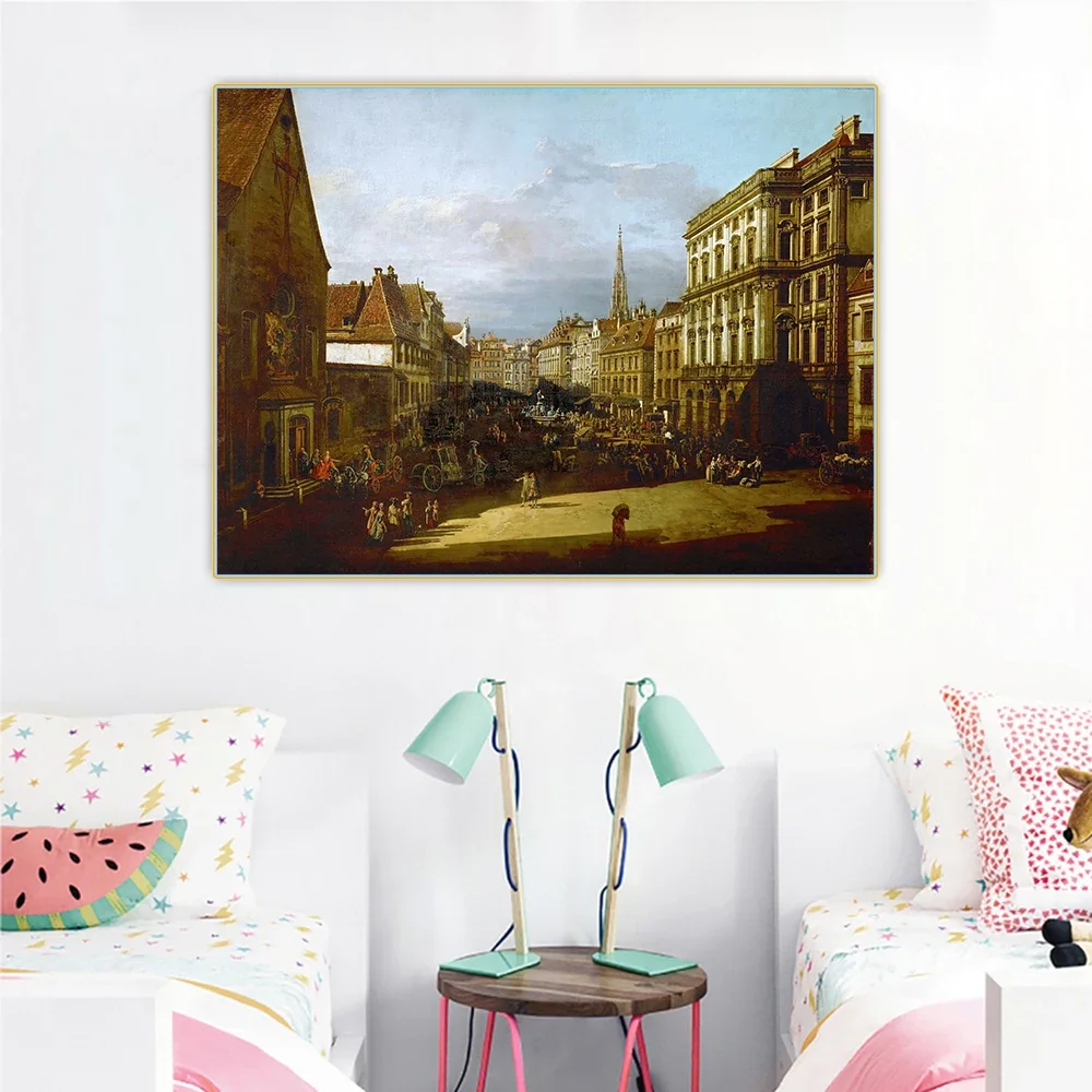سيتون برناردو بيلوتو 《عرض فيينا، Mehlmarkt شاهد من جنوب غربي نحو شمال شرق》ديكور لوحة زيتية قماشية