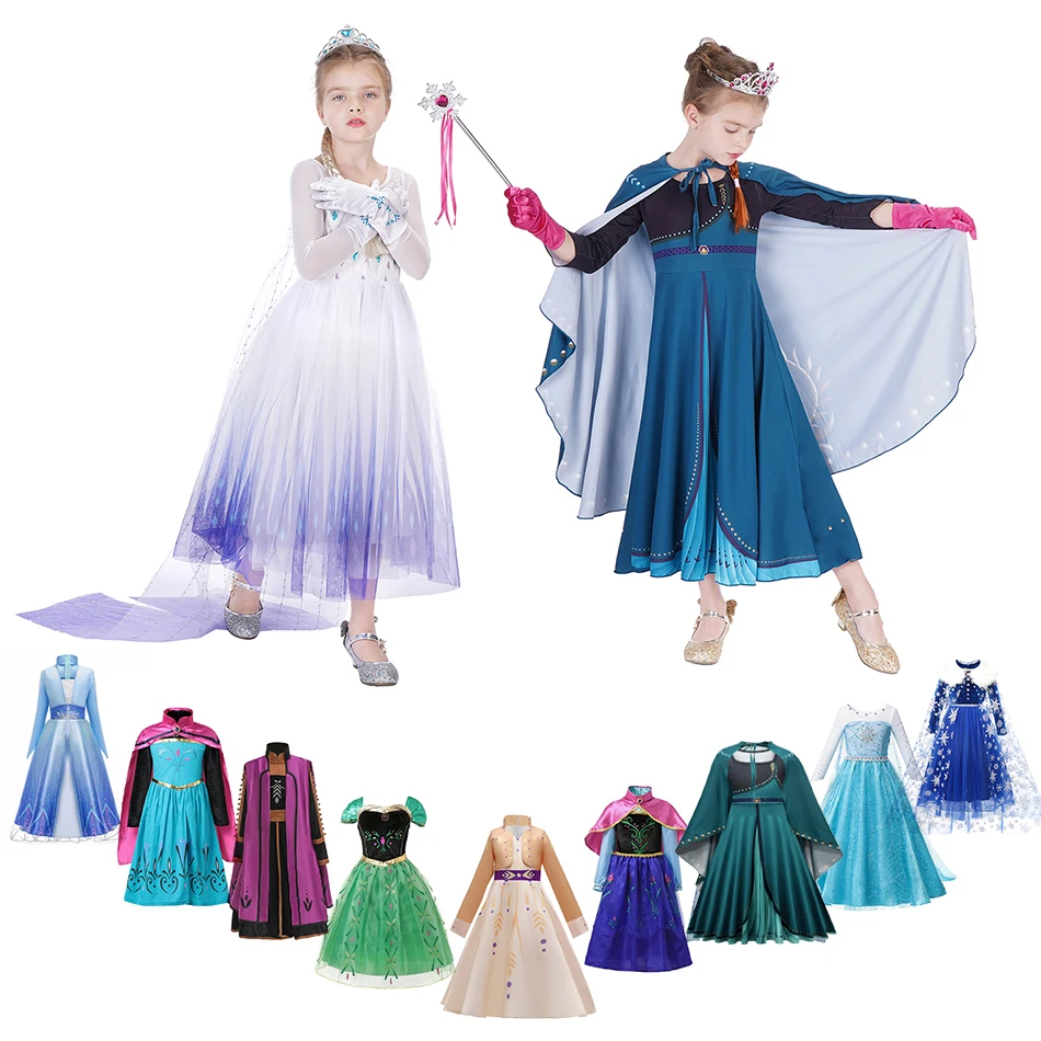 

Disney Frozen Anna Elsa Princess Costume For Kids Halloween Christmas Party Fancy Dress Elegant Mesh Prom Dresses Girl Outfits