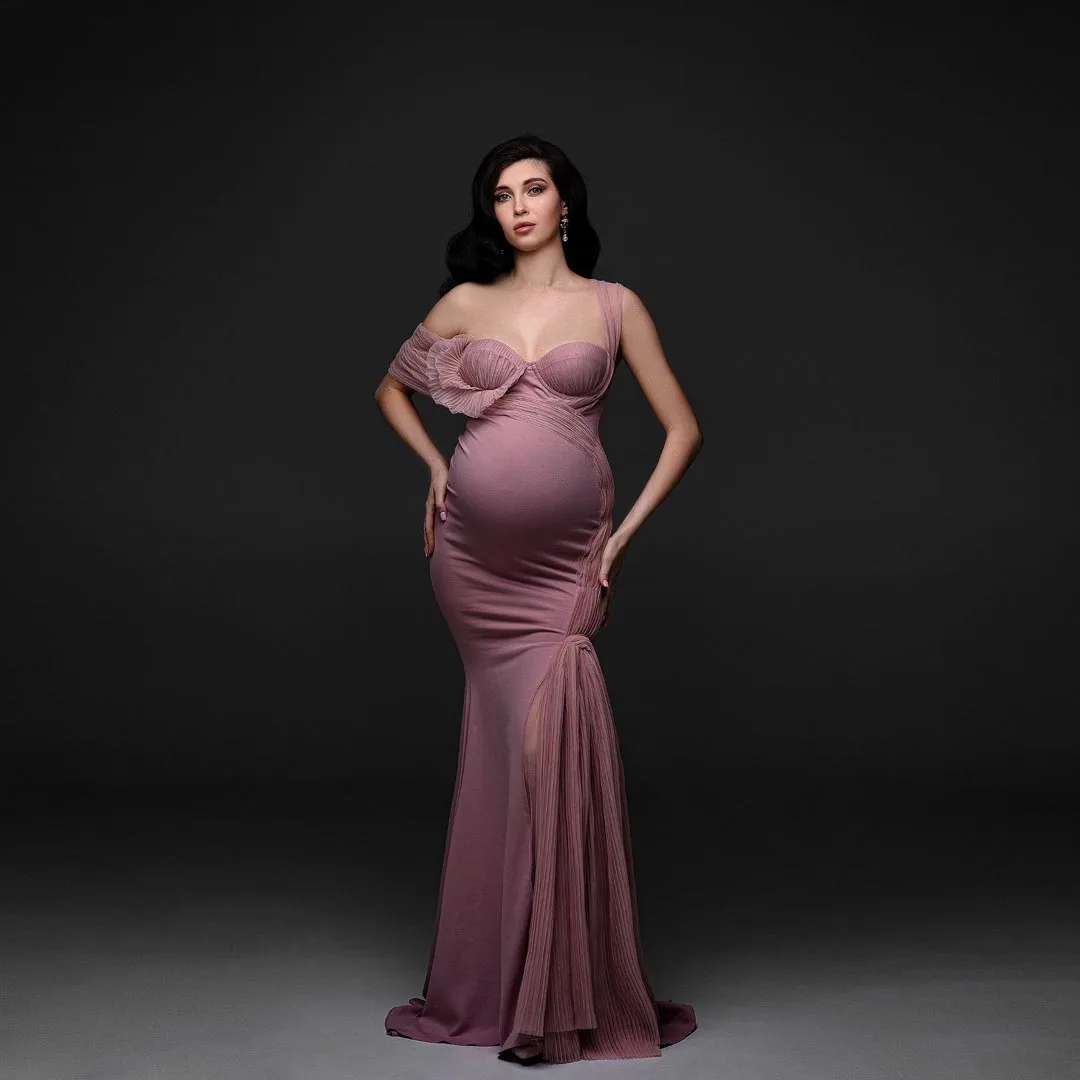 Blush Pink Stretchy Maternity Photography Long Dress Sleeveless Mermaid Skinny Pregnancy Photoshoot Dress Pregnant Woman Maxi Go