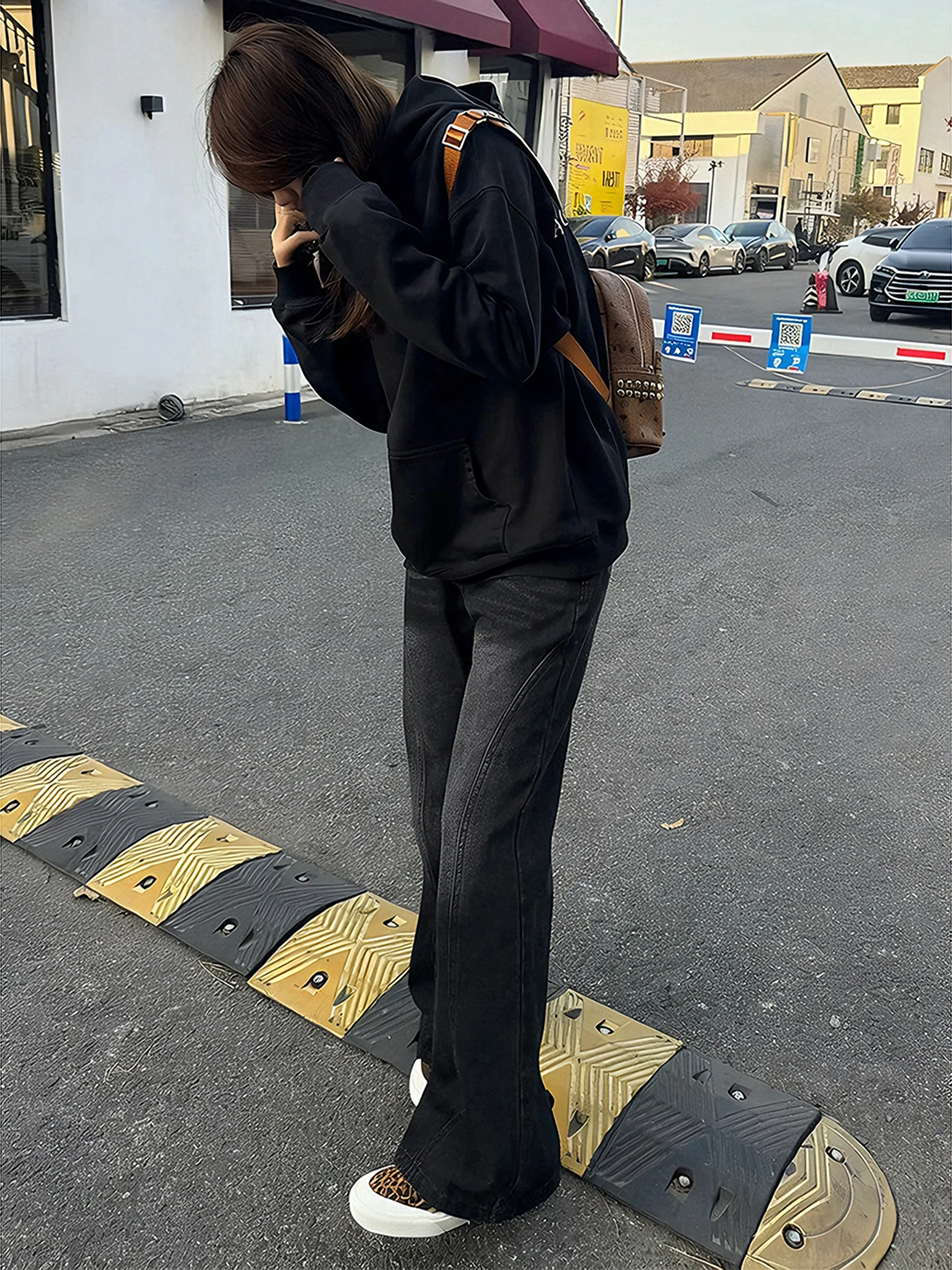 

American Sle Men's Bla Slanted Cut Jeans Winter Waed Fce Lined Straight Leg Vibe Workwear Flared Pants