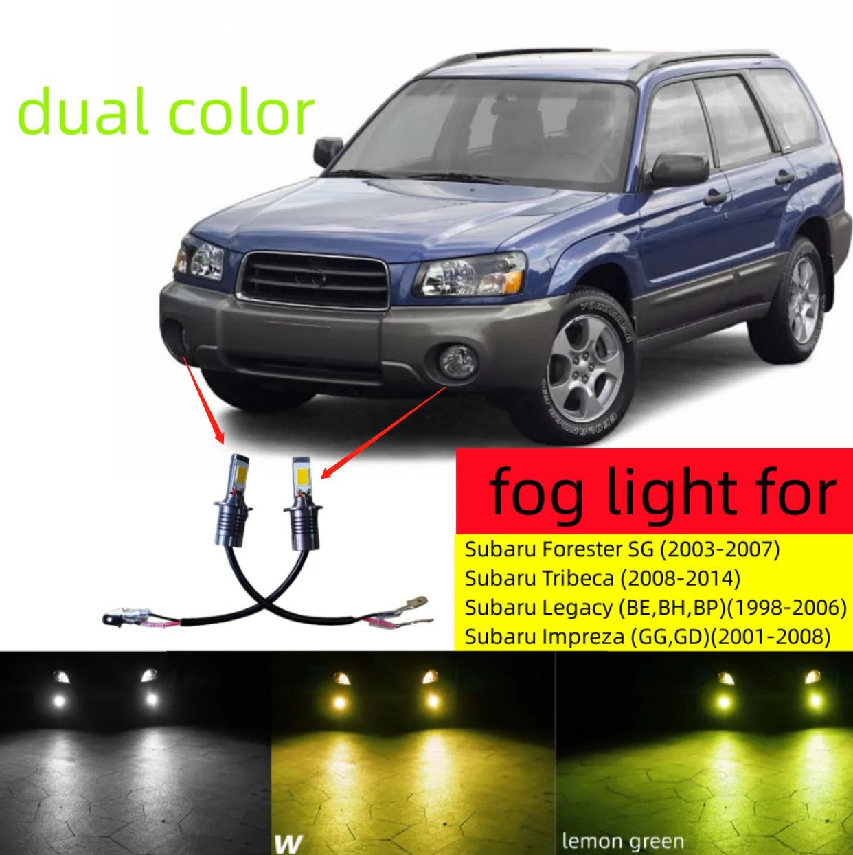 

2pcs dual color LED Fog Light Blub For Subaru Forester Tribeca Legacy 3 4 Impreza fog Lamp Canbus H3