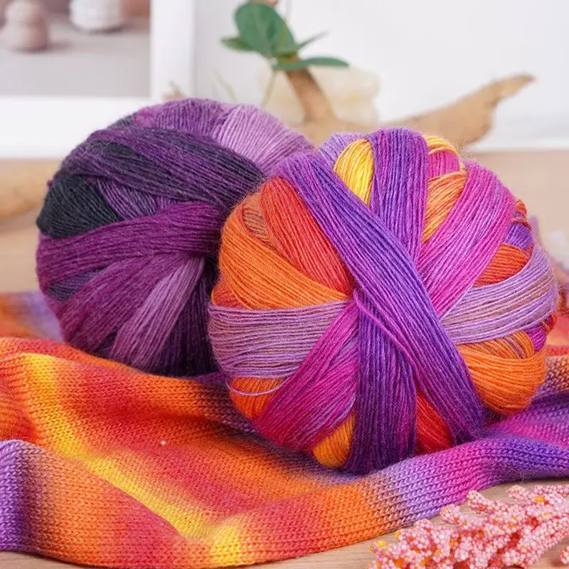 300g/set Thick Rainbow Wool Yarn for Knitting Scarfs Shawls Sweaters Hats Coats Vests Diy Soft Comfortable Segment Dyeing Thread
