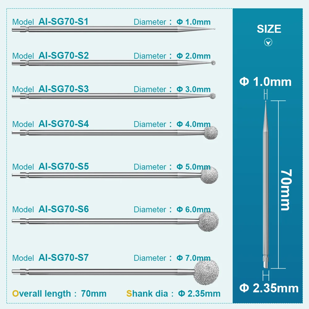 AI-SG70 Dental Tungsten Steel Burs Dia.2.35mm Overall Length 70mm for SG Series Implant Surgical Contra Angle Straight Handpiece