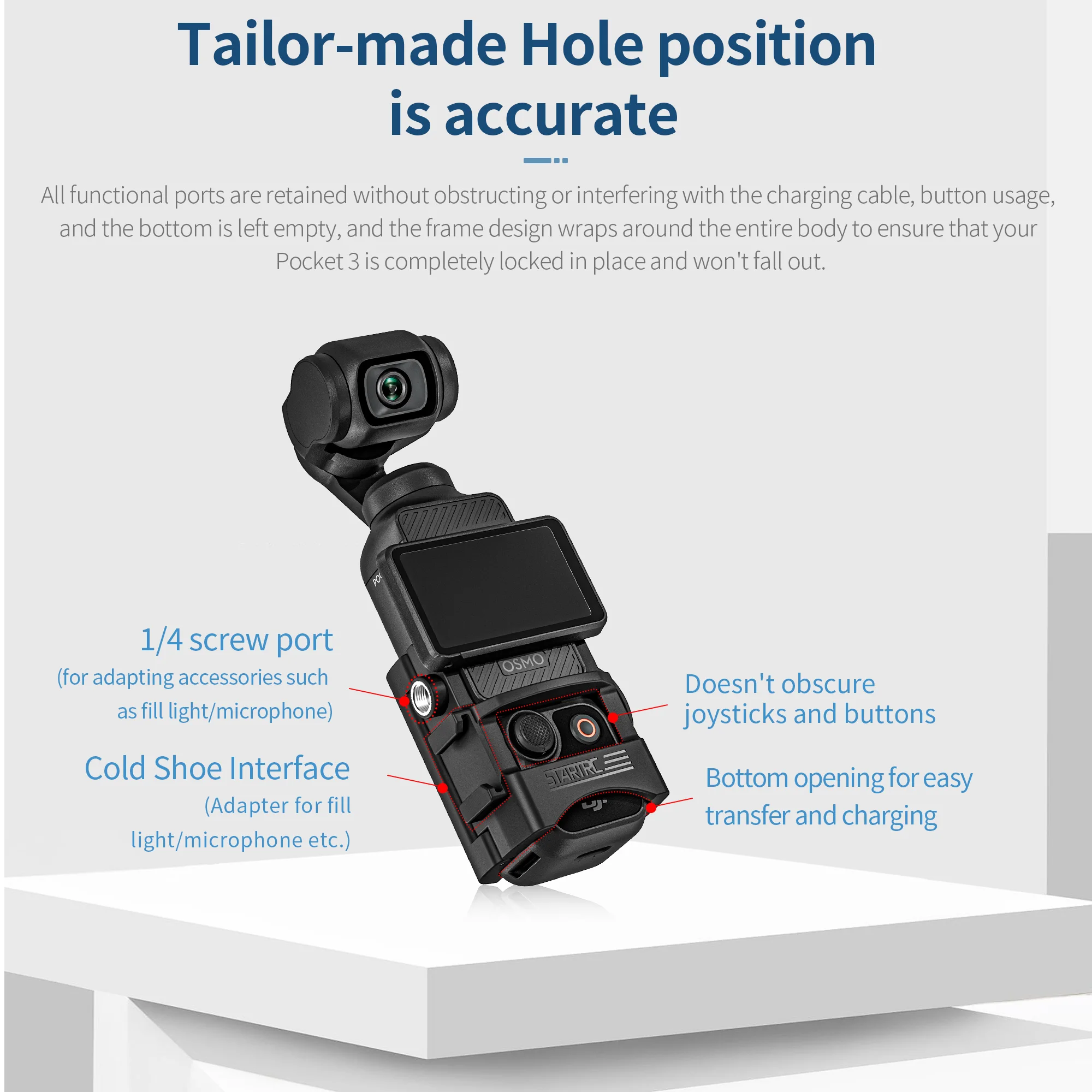 STARTRC-Adaptador de Expansão para DJI Pocket 3, Suporte, Quadro Multifuncional, Suporte Clip, Câmera Acessórios