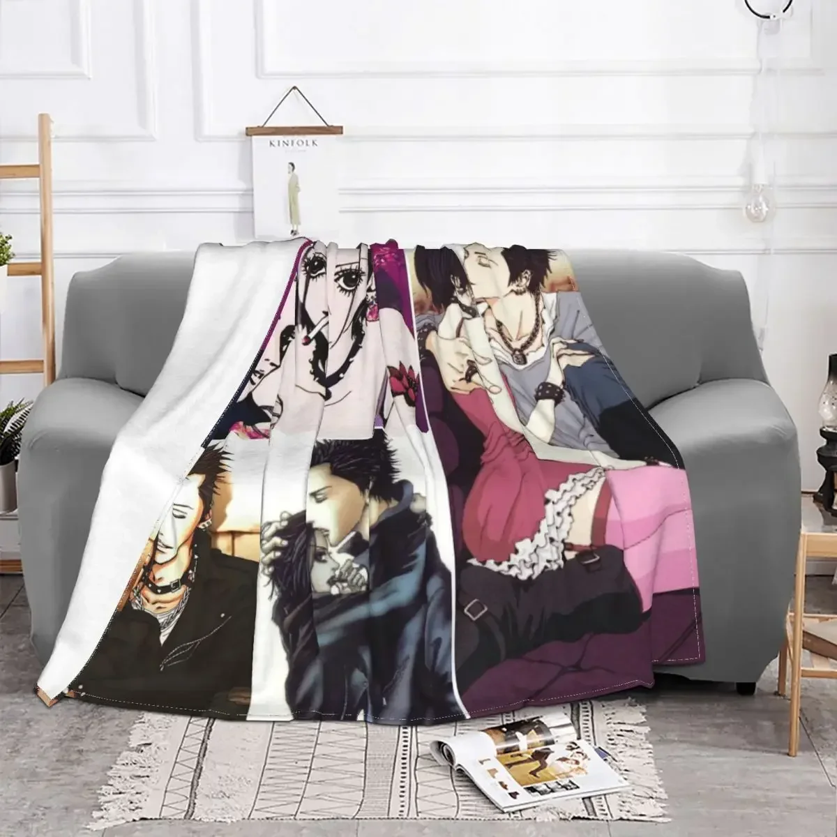 

Romantic Anime Couple Nana Blanket Flannel Soft Throw Plaid Print Japan Anime Bedding Couch Quilt Breathable Warm