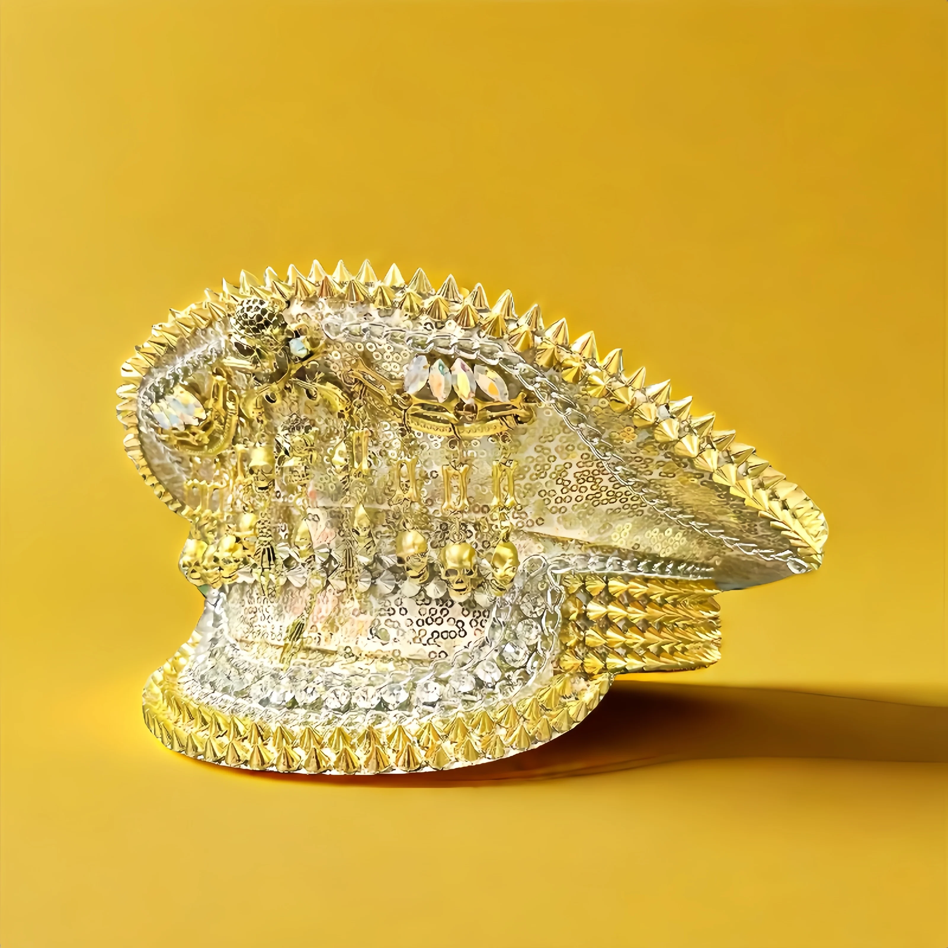 

Steampunk Captain Hat Rhinestone for Burning Man Festival Woman, Vintage Military Accessories & Cap for Man