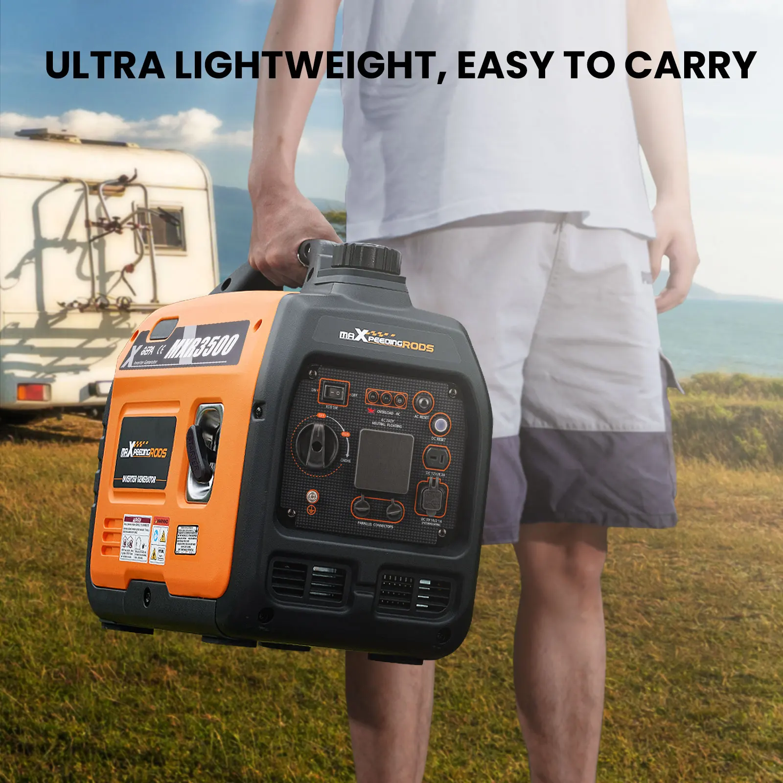 Lightweight Portable Generator Inverter 3500W 3.5KW Peak / 3.0KW Rated 240V/ DC AC Outlets Outdoor Camping