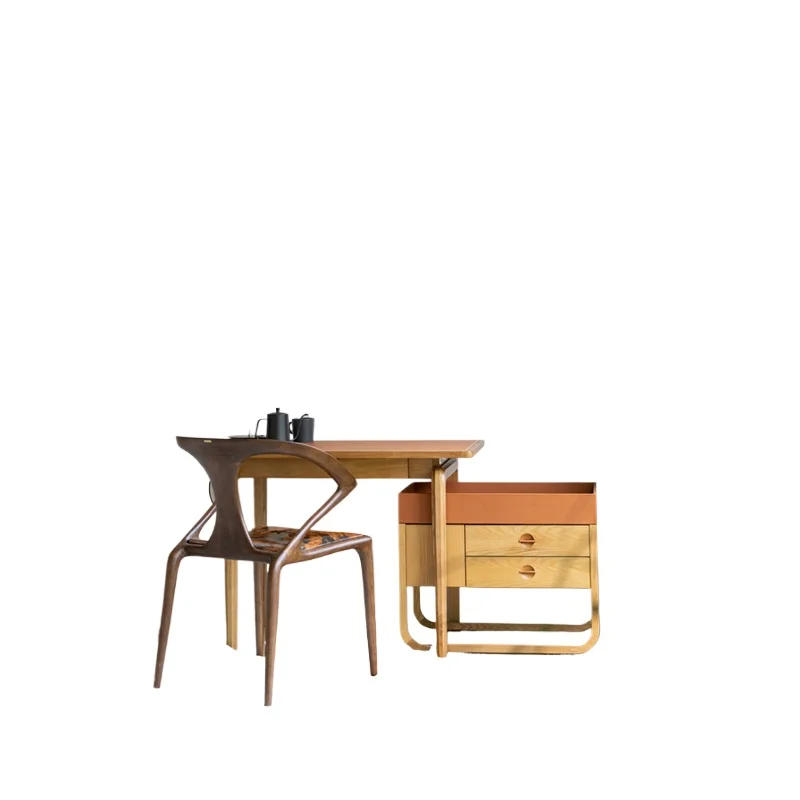 

North America imported ash wood desk saddle leather small apartment writing desk dressing computer combination