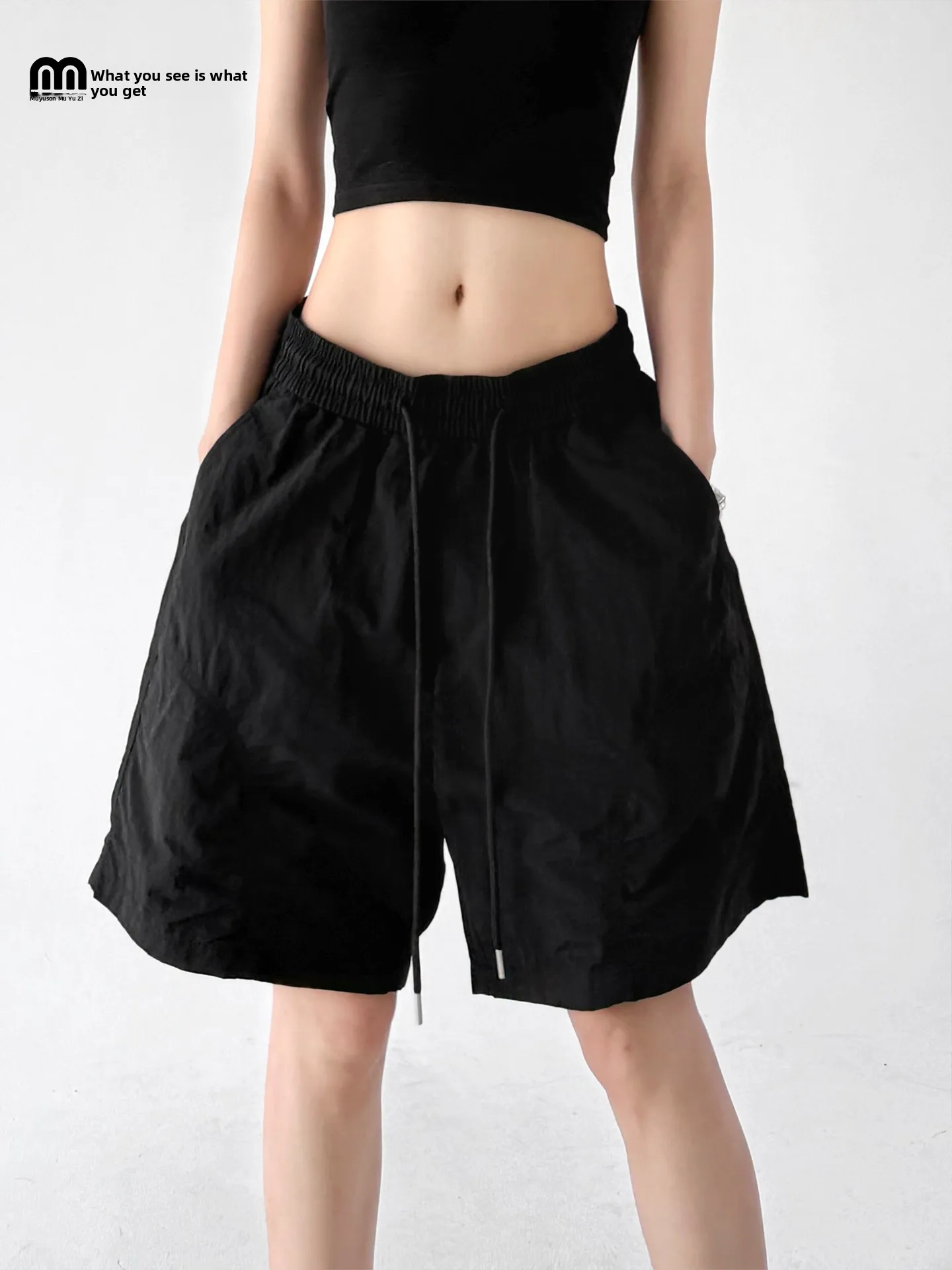 

Black High Waist Loose Shorts Women's Casual Sports Pants Slimming Versatile Drawstring Five-Quarter Length Summer 2026