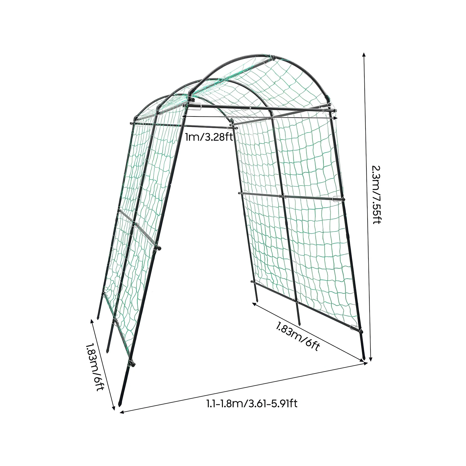 6*7,55ft Gartenrankgitter für Kletterpflanzen – Garten-Tunnelrankgitter aus Metall, gewölbter Gurkenständer mit Kletternetz für Erbsen und Rosen – Detail 21