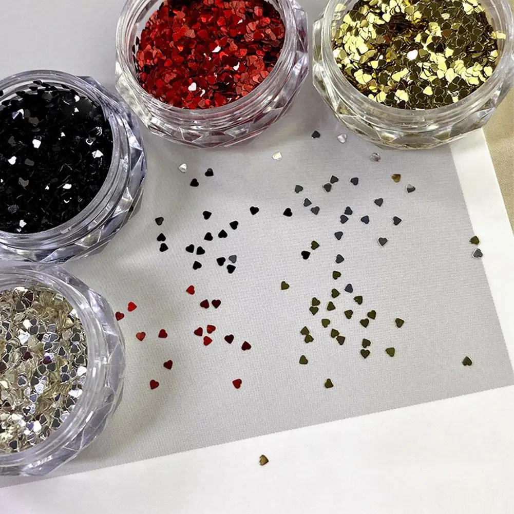 1Mm Mini Loving Heart Shape Glitter Powder Nail Charm Gold and Silver Sequins Powder Winter Nail Accessories Decoration