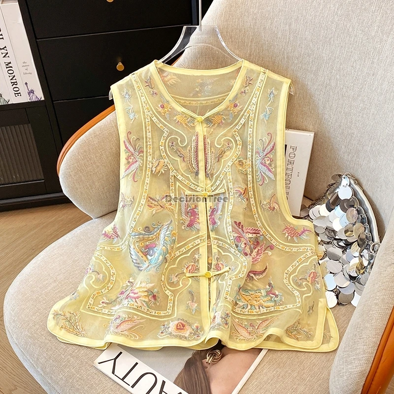 صدرية مطرزة جديدة على الطراز الصيني لعام 2025 صدرية نسائية صيفية كلاسيكية بدون أكمام بأزرار شيونغسام صدرية بدلة تانغ t001