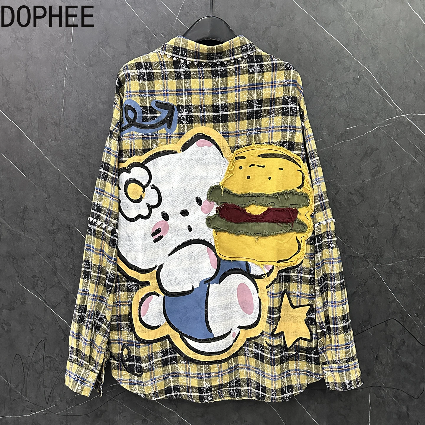 

Fashion Autumn Long Sleeve Female Blouses Colorblock Plaid Casual Cardigans Top All-match Mid-long Cute Students Casual Shirts