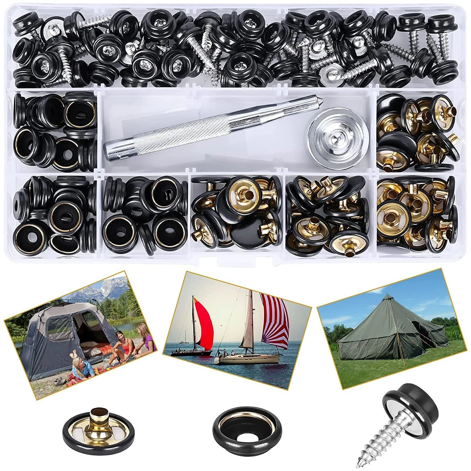 

150Pcs/Set Snap Fastener Button Screw Studs Kit for Boat Cover Tent Marine Grade Snap Fastener Stainless Steel Snap Buttons