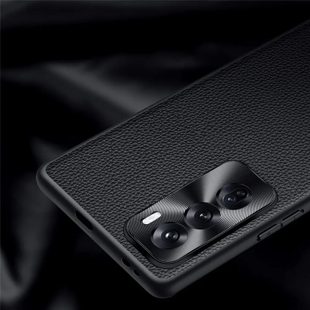 Genuine Leather Slim Case for OPPO Reno12 Pro/Reno12 Metal Ring Business Back Cover