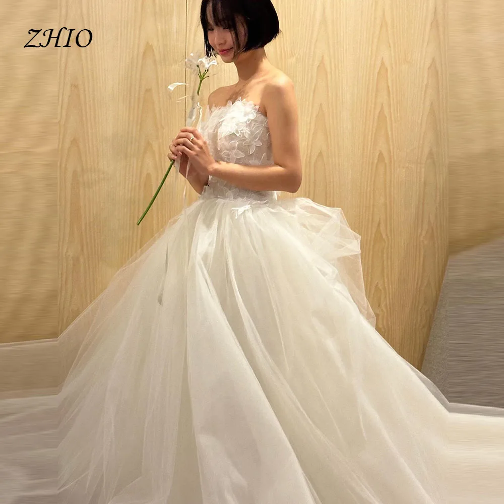 

ZHIO Charming White A-line Tulle Korean Wedding 3D Flower Sleeveless Customized Corset Bridal Gowns Wedding Shooting 웨딩드레스