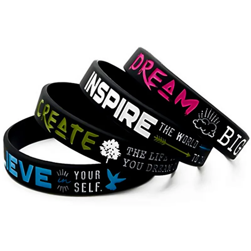 1 Pc  Dream Inspire Create Believe Inspirational Bracelets Motivational Messages Silicone Wristbands Ladies Size Holiday Jewelry