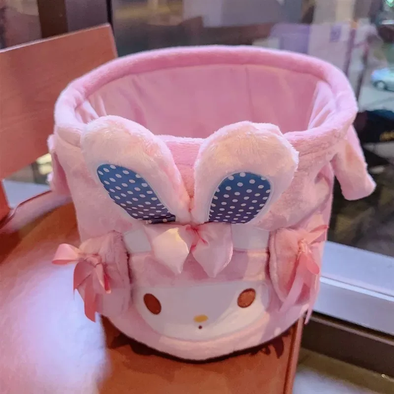 سلة تخزين لطيفة من القطيفة من My Melody منظم مقبض كاواي لألعاب المكتب والوجبات الخفيفة والهدايا صندوق قماش ناعم وردي لطيف