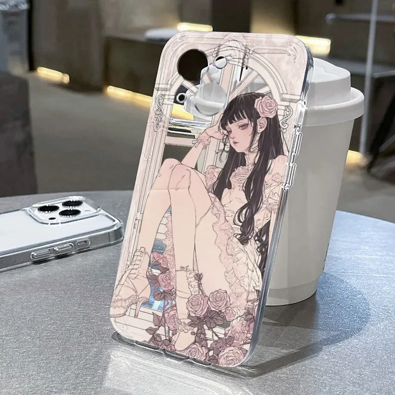 Anime Lolita Girl Phone Case For iPhone 16Pro Max 15 14 13 12 11 XR XS Max 7 8Plus Y2K Cartoon Senior Soft Anti fall Phone Case
