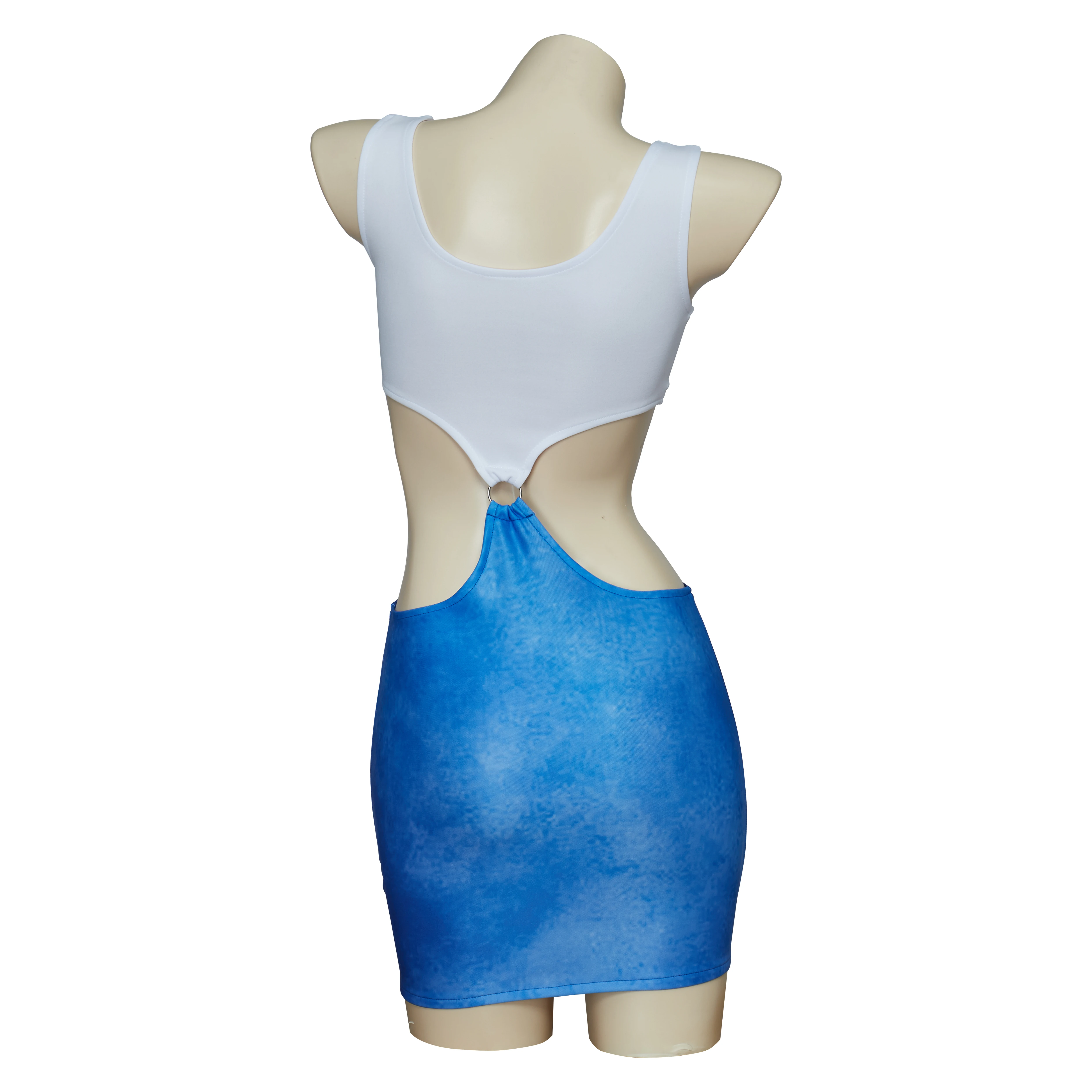 Movie Pretty Woman Vivian Cosplay Costume Vivian Sexy Blue Bare Waist TieDye Cutout Dress Halloween