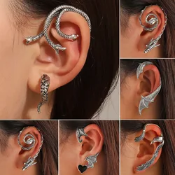 Kadınlar için gotik üç başlı yılan küpe takı Vintage Elf kanat kulak manşetleri küpe tüm kulak için 2023 Trendy Metal takı