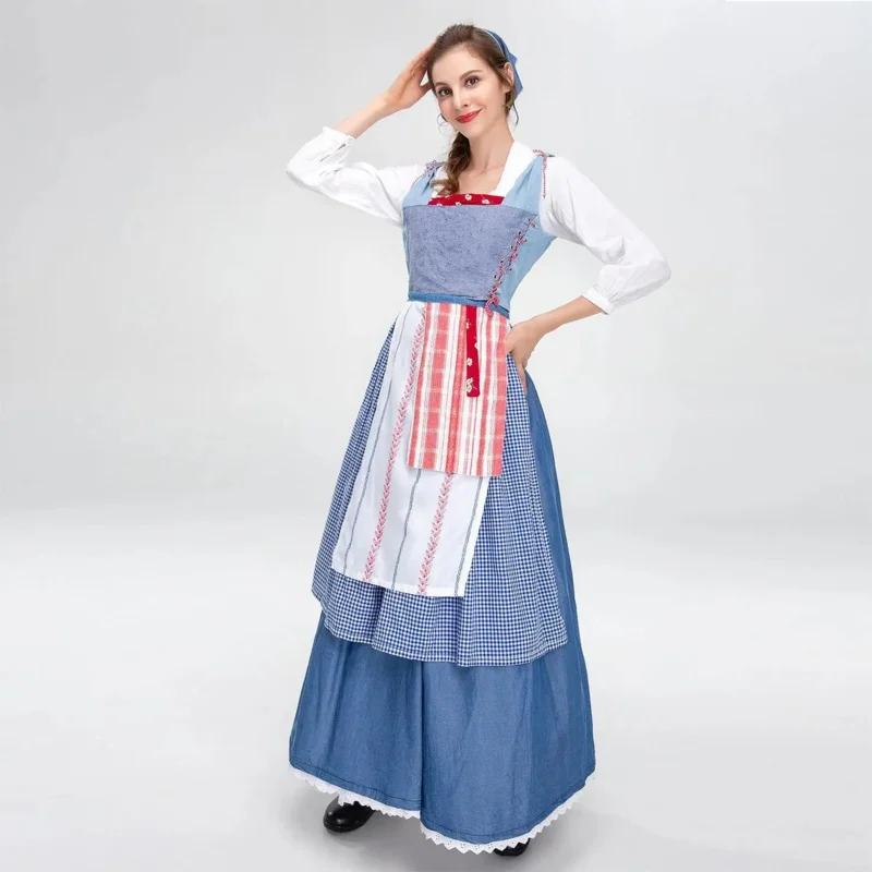 

Custom Made Movie Beauty And Princess Belle Cosplay Costumes Halloween village Blue Dress For Adult Women and Girls