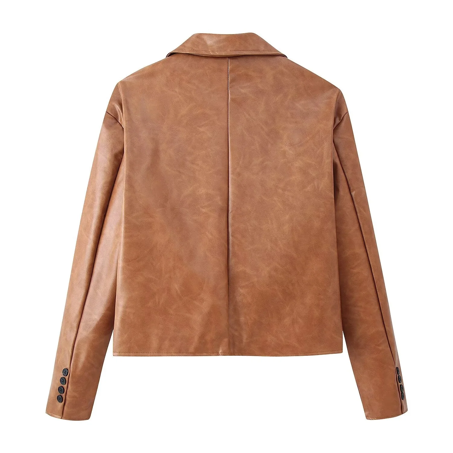 Women'S Short Jacket Vintage PU Leather Coat Female Loose Laple Oversized Jackets Lady Spring Autumn Leather Blazer Jacket