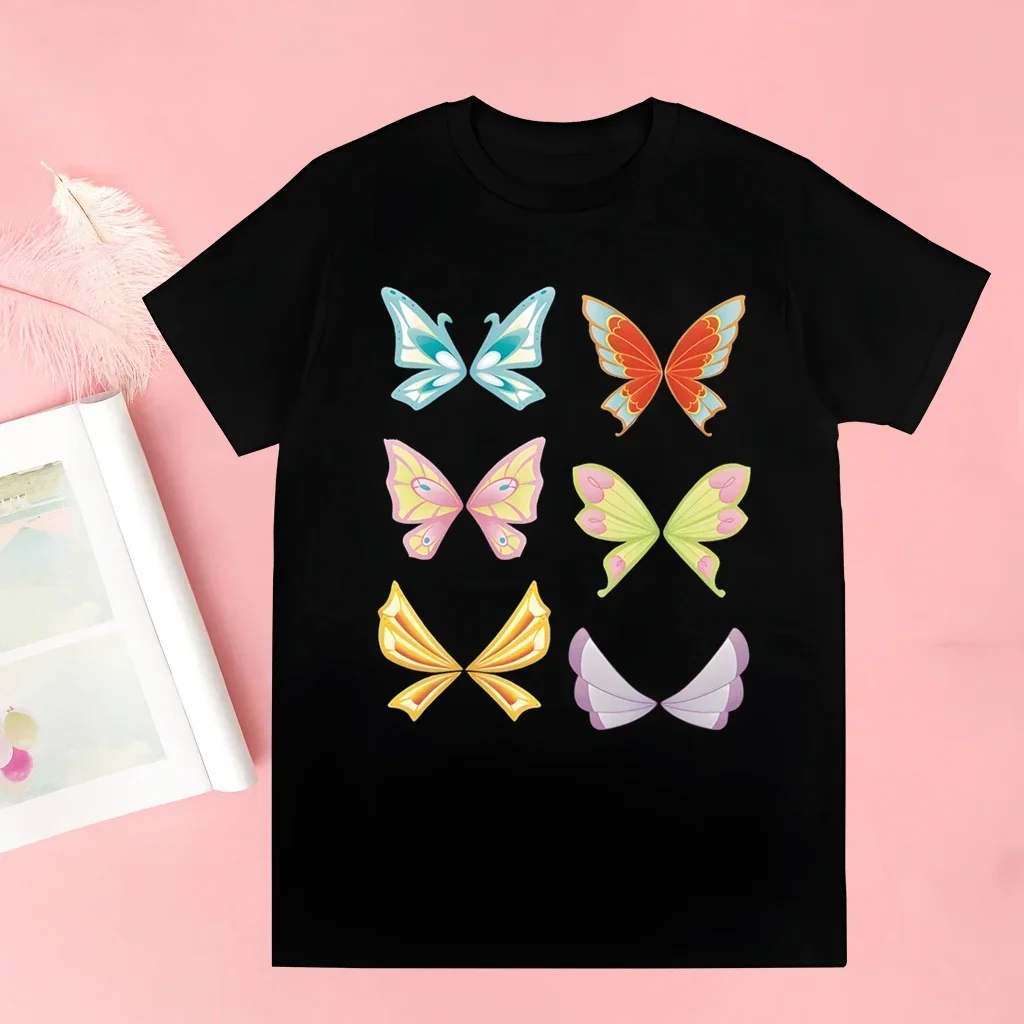 Winx Butterfly Fairy T-shirt Unisex Casual O-collar White Shirt Short Sleeve Unisex T-shirt Graphic Printing