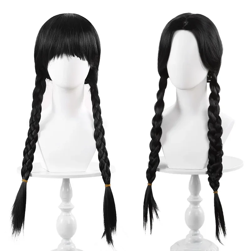 

65cm Wednesday Cosplay Wig Long Black Braids Hair Heat Resistant Synthetic Wigs with Bangs for Halloween Party