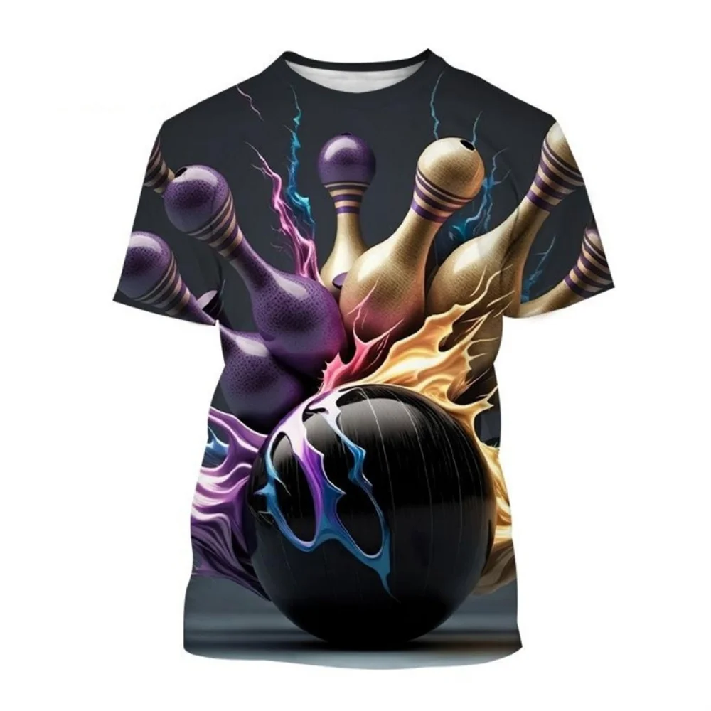 

Bowling Ball Men's T-Shirts Sports Playing Ball 3D Printing Tees Round Neck T-Shirt Street Casual Short Sleeved T-Shirt for Men
