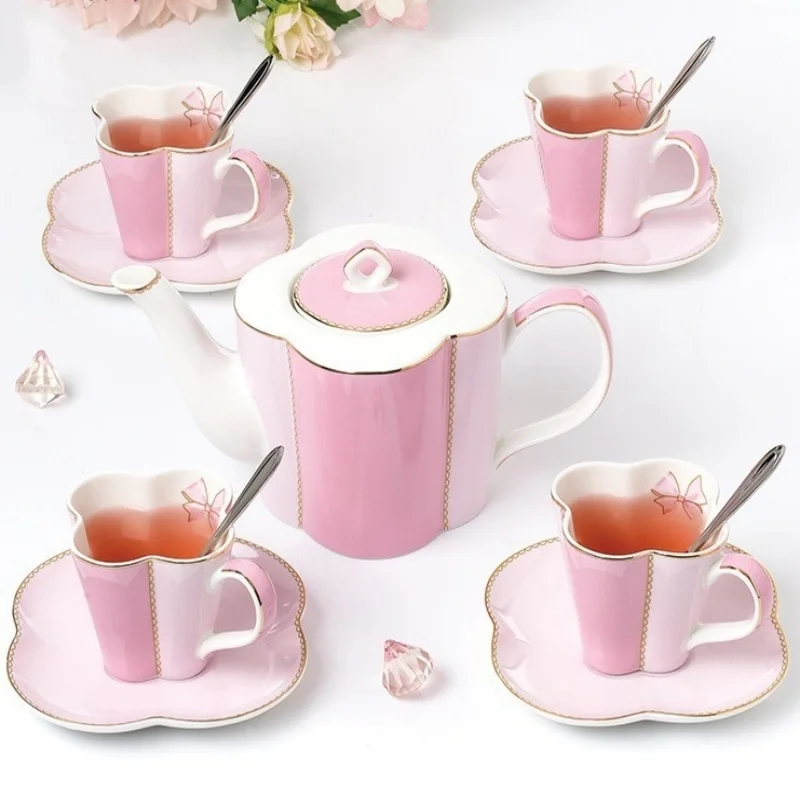 Four-leaf Clover Tea Cup and Saucer Set Tea Pot Set Coffee Cup Saucer Set for Home Decorations Party Wedding Gift Celebrations