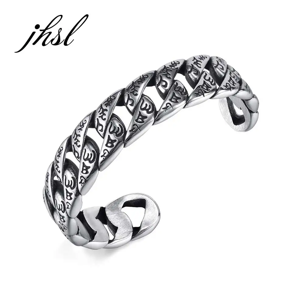 JHSL 10mm Men Statement Cuff Bracelets Bangles Stainless Steel Silver Color Fashion Male Jewelry Father Gift New Arrival