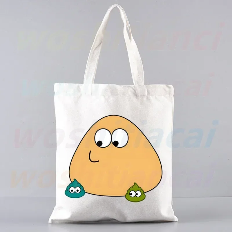 Hot Game My Pet Alien Pou Shopping Bag Graphic Tote Harajuku Women Canvas Shoulder Bag Female Ulzzang Eco Large-Capacity