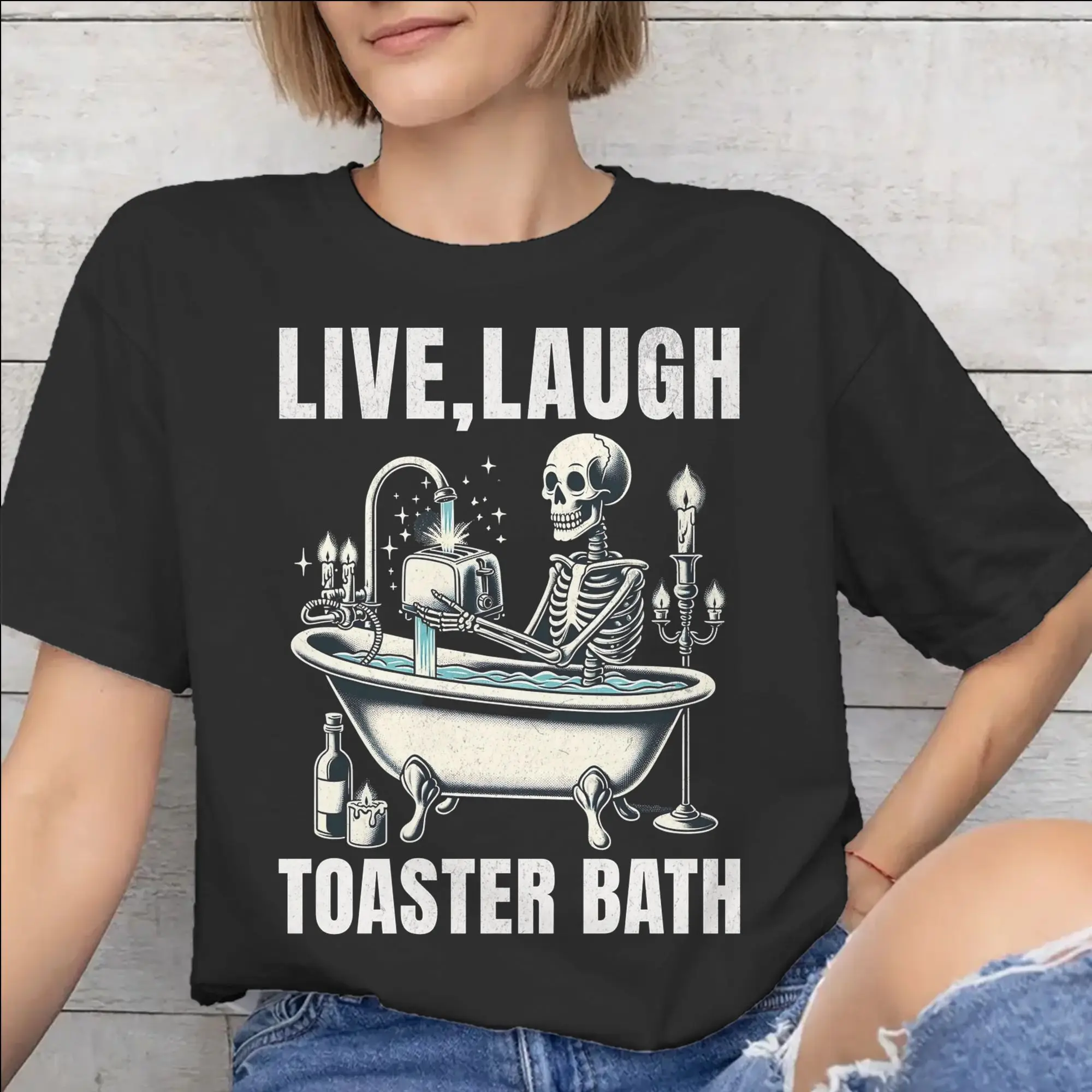 Live Laugh Toster Bath  Merch Unisex T Shirt Cotton Tee Graphic  T-shirt Clothing