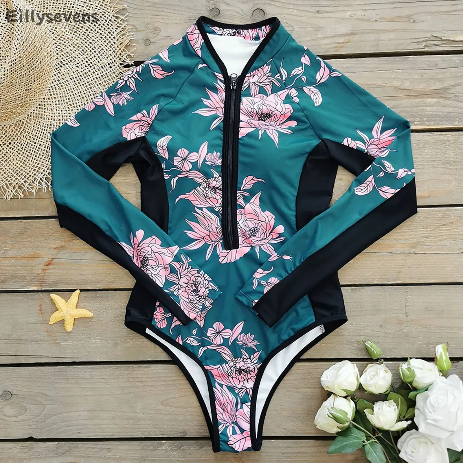 bikini 2024 women sexy One Piece Women Swimsuit Fashion Tight Printed Sexy Sports Long Sleeve swimwear With Zipper Mujer Biquini