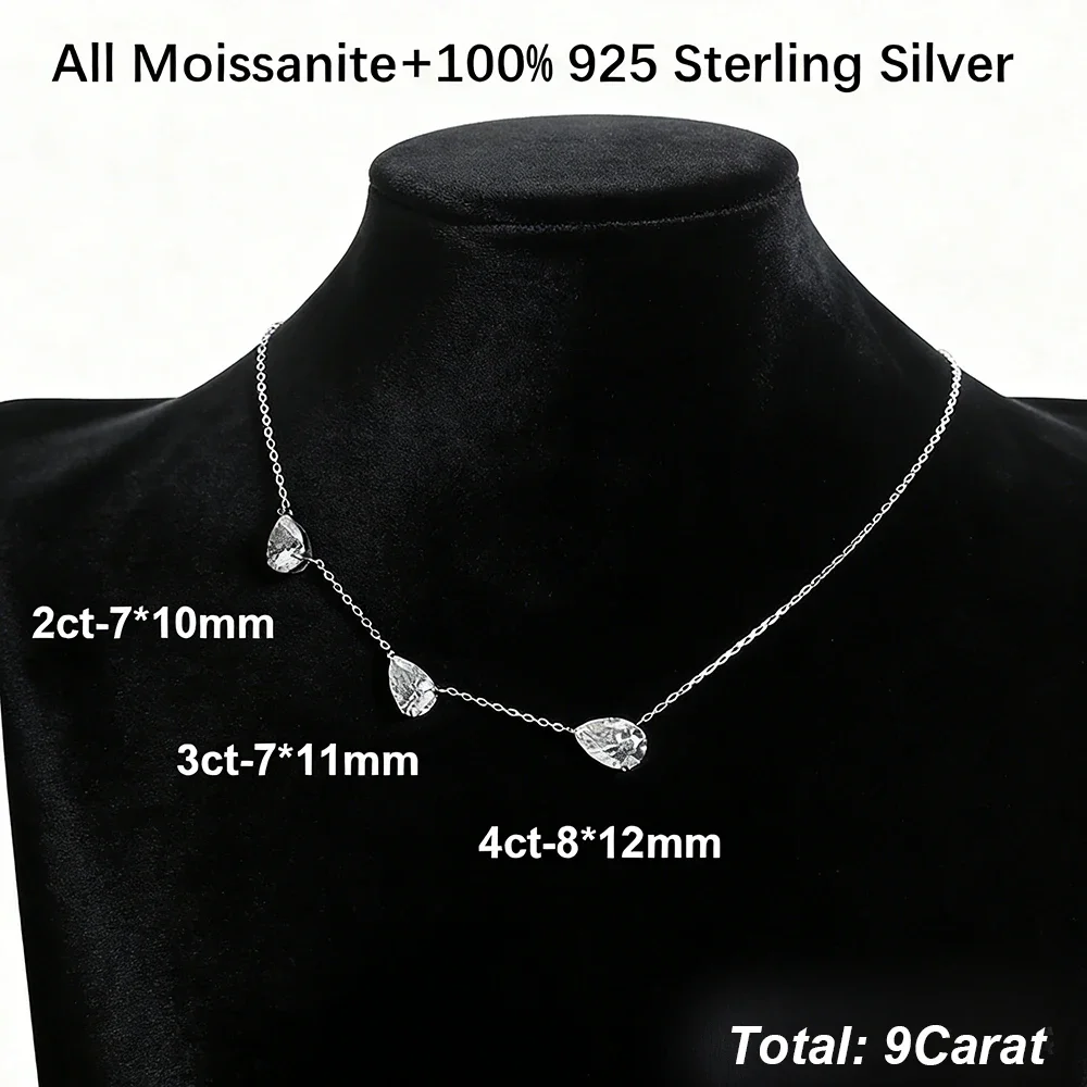 QIBAOKU 3-Stone Pear Moissanite Necklace S925 Silver Gradient East West WaterDrop Diamond Neck Chain for Women Jewelry 2026