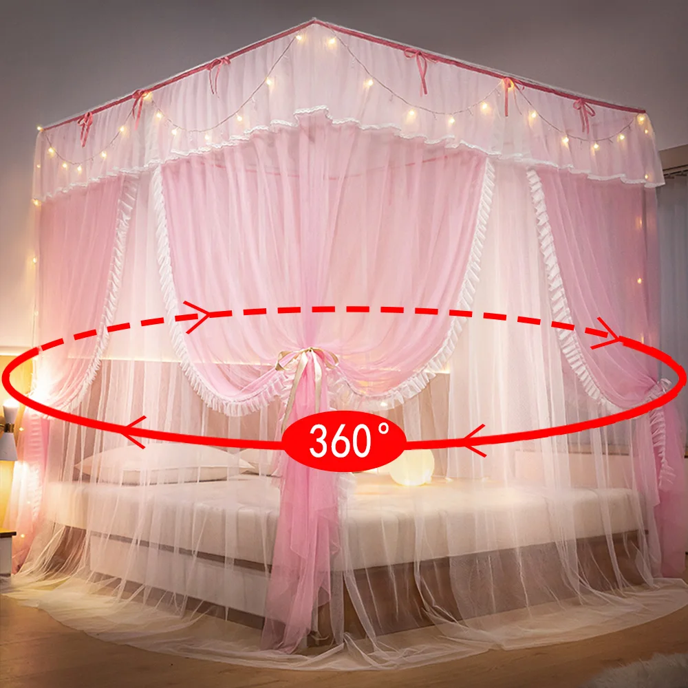 YanYangTian Floor Mosquito Net Square tent Princess Court Mosquito Net Bed tent canopy lace Pink baby girl bedding decoration