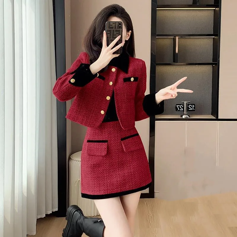 French high-end small fragrant style jacket 2024 autumn and winter new high-end feeling set high waist short skirt set