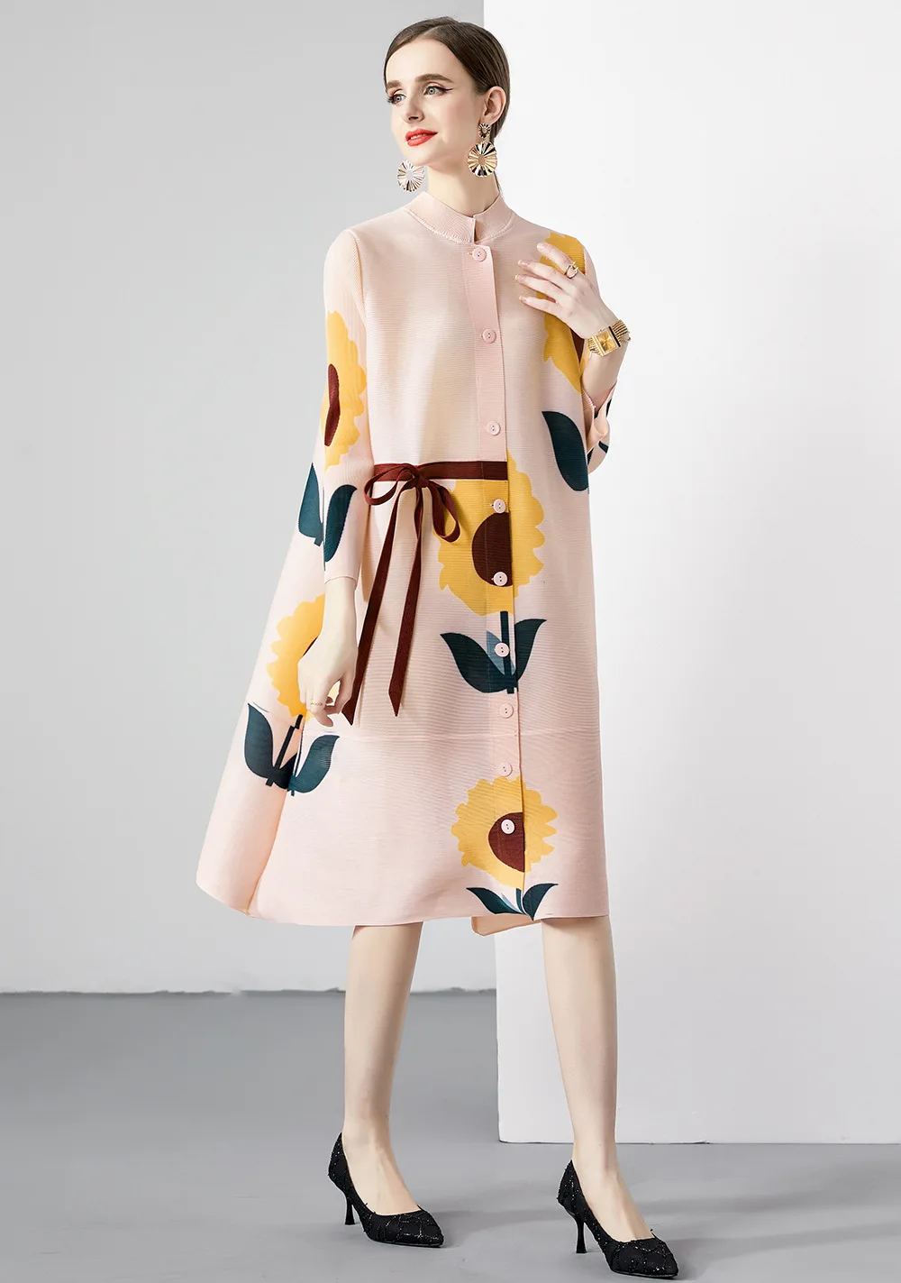 Ethnic Style Women's 2023 New Summer Thin Coat Medium Long Large Slim Standing Neck Shirt Dress Spring