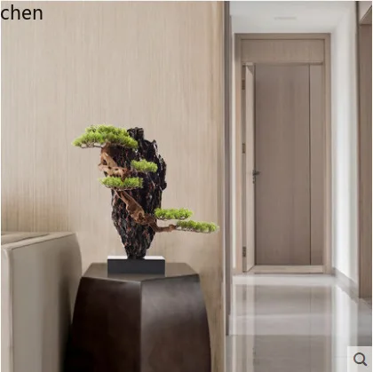 YFY New Chinese Style Rockery Welcoming Pine Sculpture Artwork for Home Hotel Living Room Entrance Coffee Table Zen Crafts