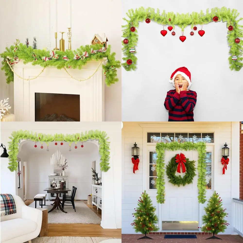 

Whimsical 15-Foot Green Christmas Garland for Indoor & Outdoor Use: Perfect for Stairs, Fireplace, Mantel, and Doorways (No Ball
