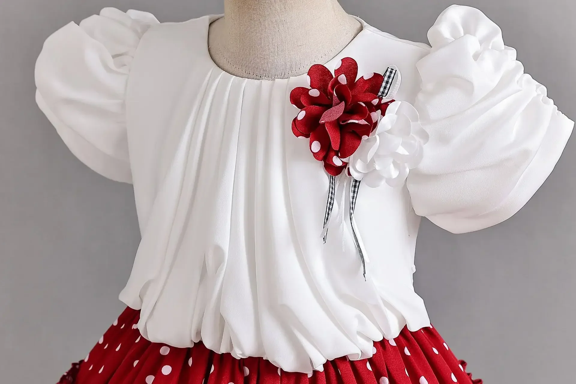 Vestido de princesa infantil com estampa de bolinhas, laço drapeado, cerimônia formal, vestidos de festa para meninas, concurso, aniversário, 8 10 12 anos