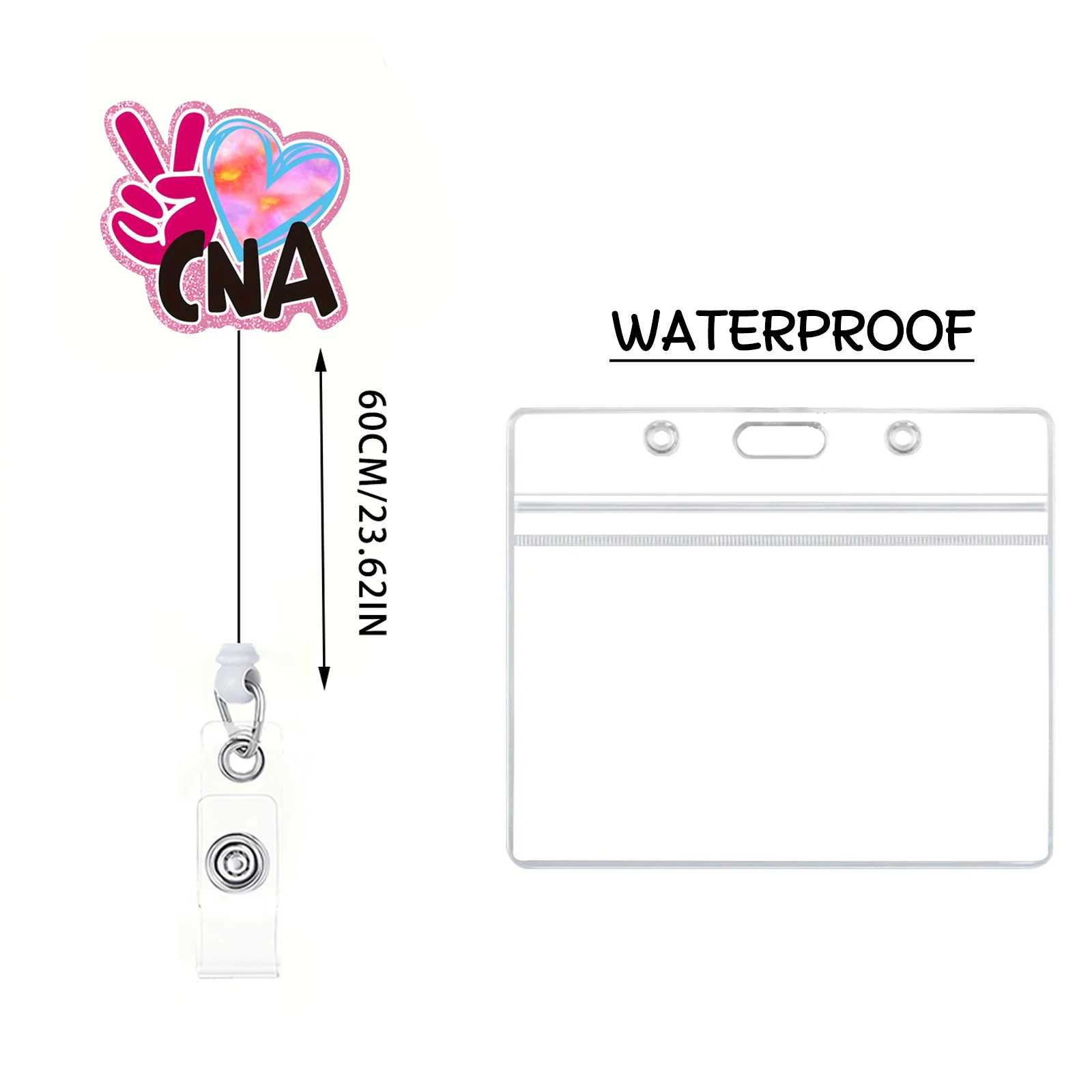 Shiny Nurse Doctor CNA RN Acrylic Retractable Badge Reel with Acrylic Horizontal Badge Card Holder Medical Supplies Accessories
