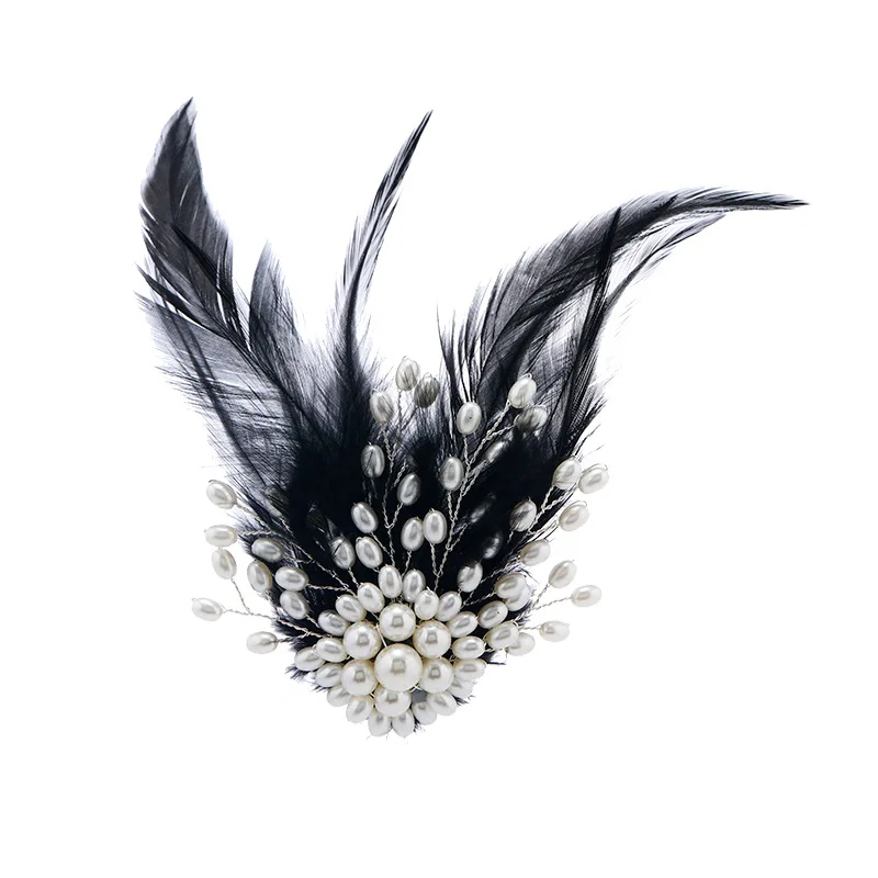 Women Girls Elegant Feather Pearl Vintage Brooch Badges Classic Lady Banquet Wedding Suit Dress Crystal Accessories Jewelry Pins