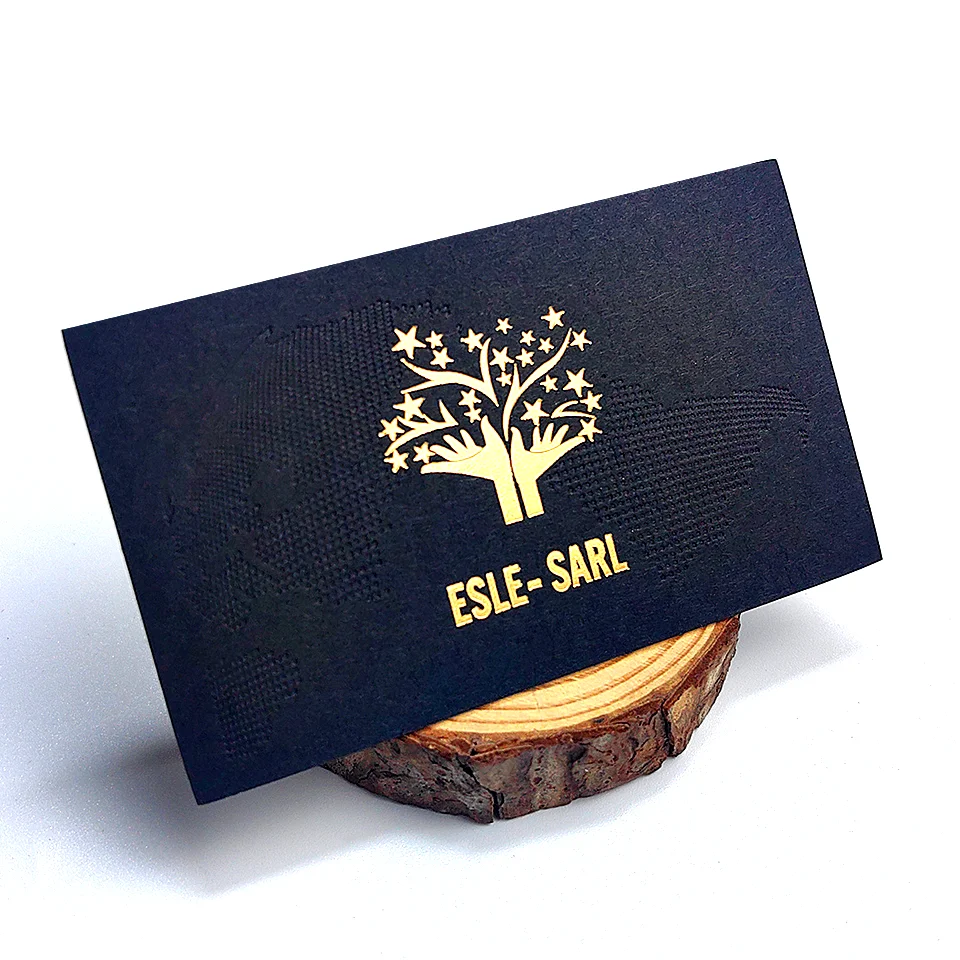 Custom Black Business Card Gold Edge Debossed LOGO Hot Stamping Art Paper Free Design Brand Name Card